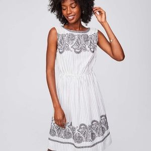 LOFT White Midi Dress with Black Floral Print
